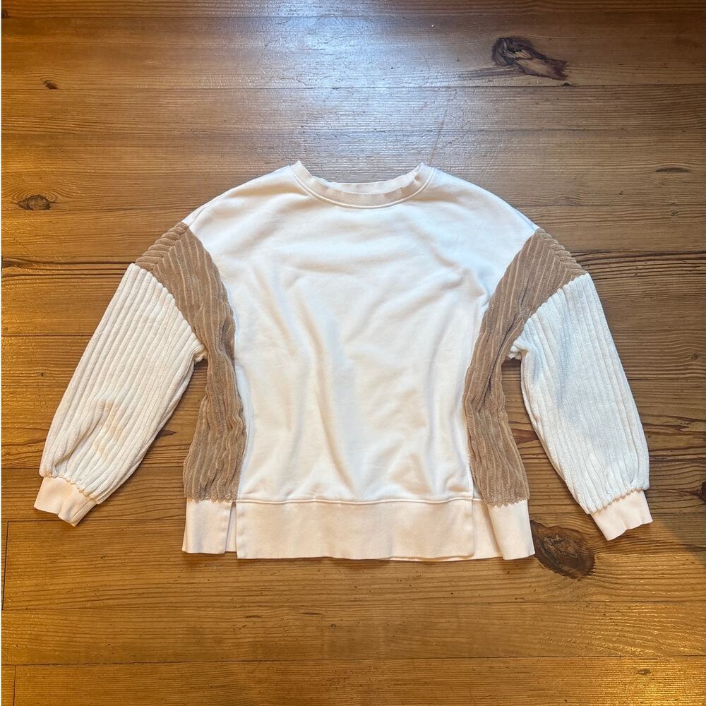 VTG Neutral terry cloth long sleeves beige crew sweatshirt SIZE M